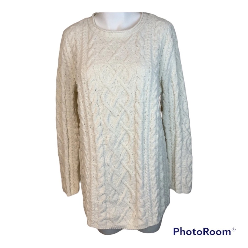 J. Jill Chenille Pullover Soft Cream Cable Knit Women’s Sweater- M